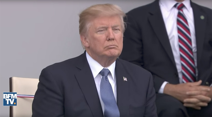 Trump puts on ‘serious face’ as brass band rocks ‘Get Lucky’ song on Bastille Day (VIDEO)