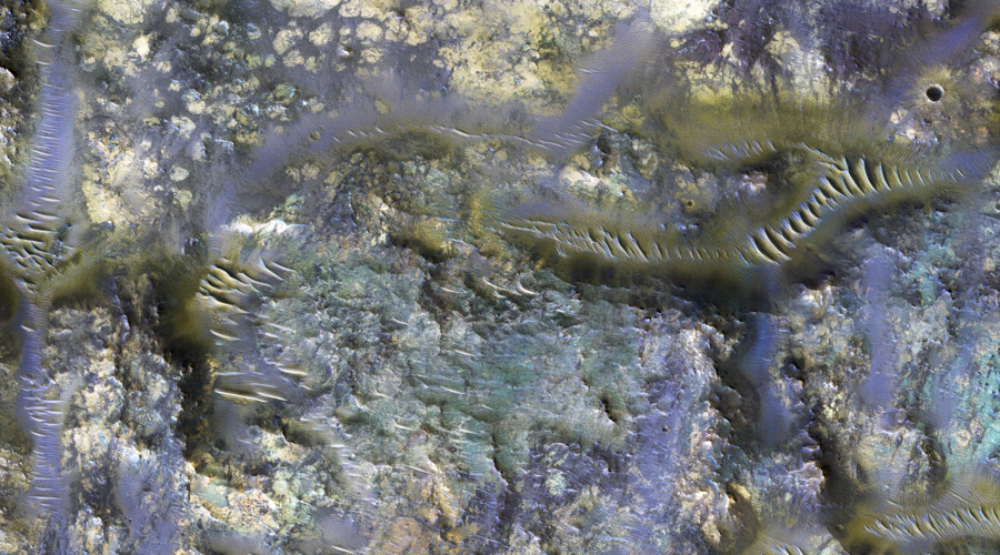 Martian technicolor worms? NASA reveals incredible snap of Mars crater