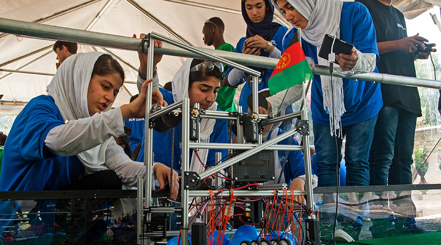 Afghan girls win courage medal at robot competition