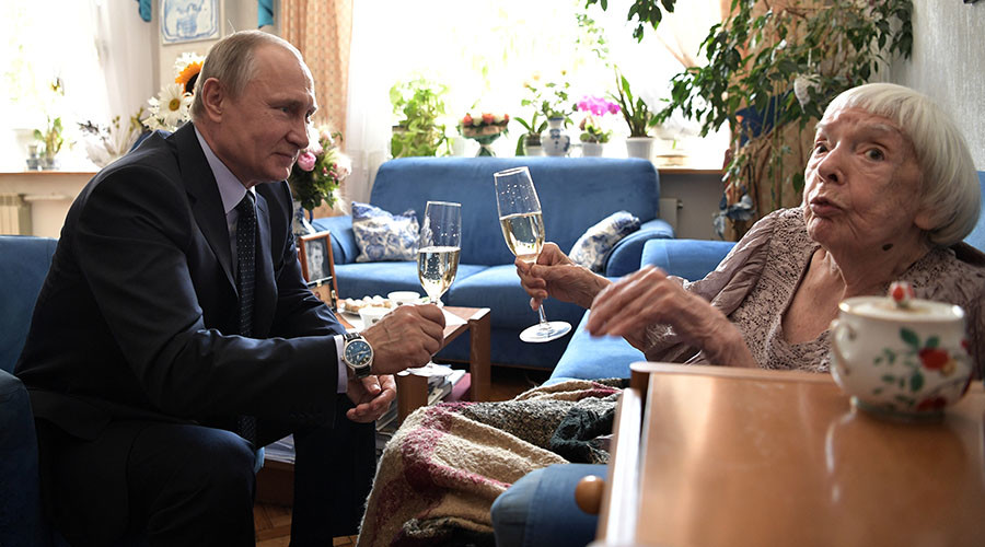 Putin visits veteran rights activist Alekseyeva on her 90th birthday