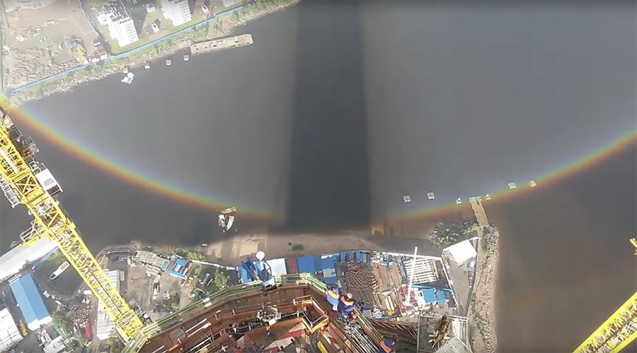 Full circle rainbow caught on camera from skyscraper in Russia (VIDEO)