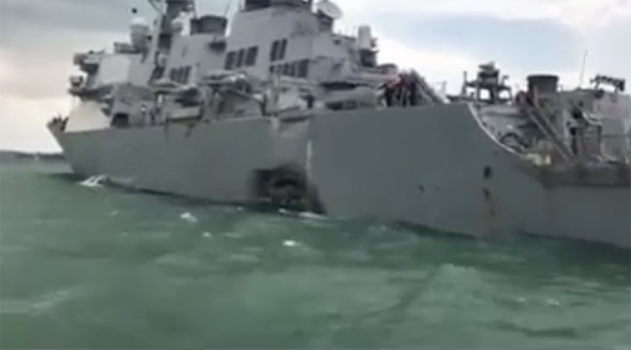 First images of damaged & flooded USS John S. McCain after collision with oil tanker (VIDEO)