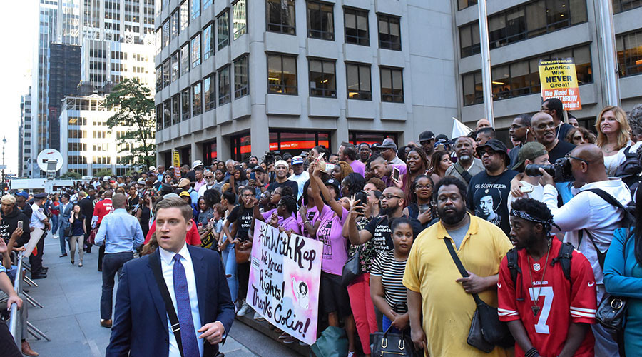 Black Lives Matter protesters target NFL headquarters in solidarity with Kaepernick