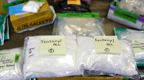 Bags of Fentanyl seized at the mail center in O'Hare Airport, Chicago © Joshua Lott
