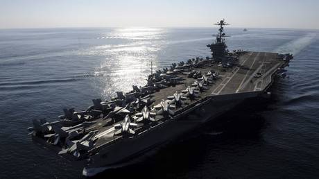 US Navy handout photo of the USS John C. Stennis aircraft carrier in the Straits of Hormuz 