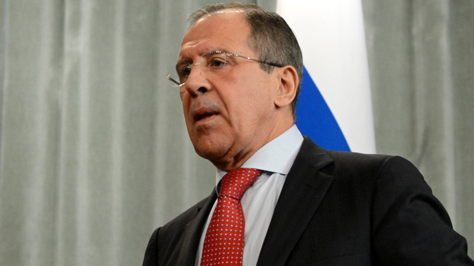 Sergey Lavrov attend a joint press conference with his Guinean counterpart Francois Lounceny Fall in Moscow on April 22, 2013 (AFP Photo / Kirill Kudryavtsev)