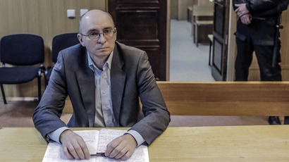 Dmitry Kratov, former deputy head of the Butyrka Detention Facility listens to his verdict at the Tverskoi Court of Moscow. Dmitry Kratov is charged with improper execution of duties that resulted in the death of lawyer Sergei Magnitsky. (RIA Novosti)