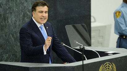 Mikheil Saakashvili, President of Georgia, speaks during the 68th Session of the United Nations General Assembly September 25, 2013 at UN headquarters in New York (AFP Photo / Stan Honda)