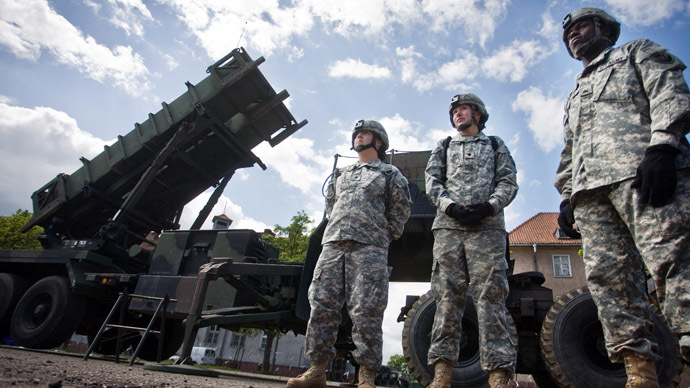 US soldiers stand in front of a Patriot missile battery at an army base in the northern Polish town of Morag. (AFP Photo/Wojtek Radwanski)
