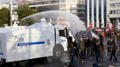 Turkish riot police use water cannons against protesters during a demonstration against Turkey's ruling Ak Party (AKP) and Prime Minister Tayyip Erdogan, in Istanbul December 22, 2013.(Reuters / Osman Orsal)