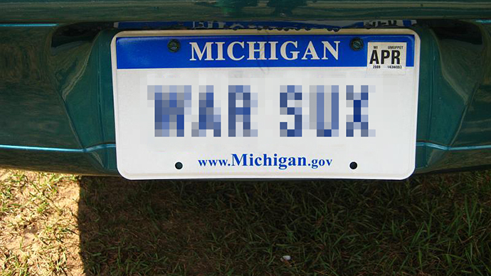 Michigan says WAR SUX license plate is too offensive for state roads