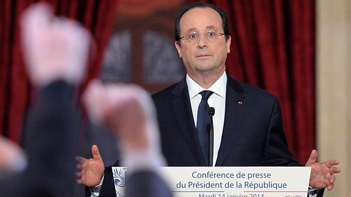 French president Francois Hollande gives a press conference to present his 2014 policy plans, on January 14, 2014 at the Elysee presidential palace in Paris (AFP Photo / Alain Jocard)