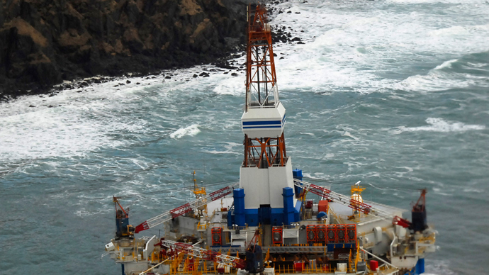 The conical drilling unit Kulluk sits (Reuters / U.S. Coast Guard / Petty Officer 2nd Class Zachary Painter / Handout / Files)