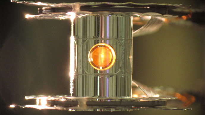 A metallic case called a hohlraum holds the fuel capsule for NIF experiments (Image from llnl.gov)