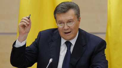 Ousted Ukrainian President Viktor Yanukovich takes part in a news conference in the southern Russian city of Rostov-on-Don February 28, 2014. (Reuters/Maxim Shemetov)