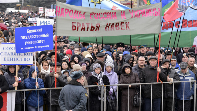 Thousands rally in Russia’s southwest to support Russian speakers in Ukraine