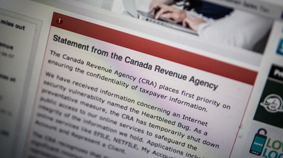The Canada Revenue Agency website is seen on a computer screen displaying information about an internet security vulnerability called the "Heartbleed Bug" in Toronto, April 9, 2014. (Reuters / Mark Blinch)