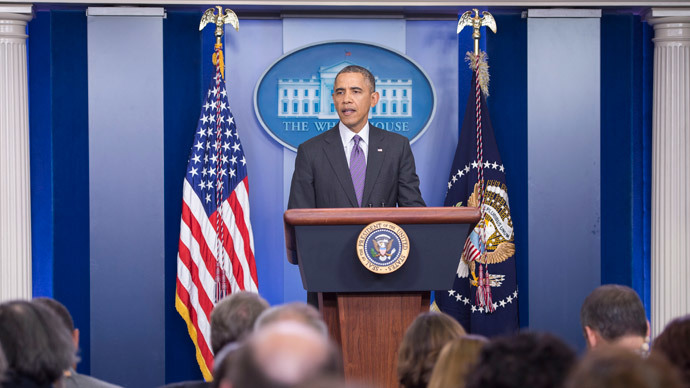 US President Barack Obama delivers remarks from the Brady Press Room at the White House in Washington, DC, April 17, 2014. (AFP Photo / Jim Watson)