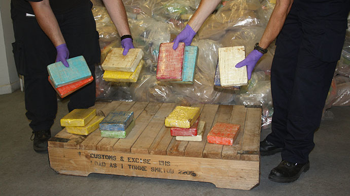 A handout picture obtained in London from Britain's Home Office, shows packages containing cocaine found aboard the luxury yacht 'Louise' in England's southern port of Southampton. (AFP Photo)