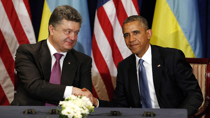 U.S. President Barack Obama meets with Ukraine President-elect Petro Poroshenko in Warsaw June 4, 2014. (Reuters/Kevin Lamarque)