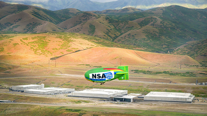 ‘Illegal Spying Below’ blimp flies above NSA data center (PHOTOS)