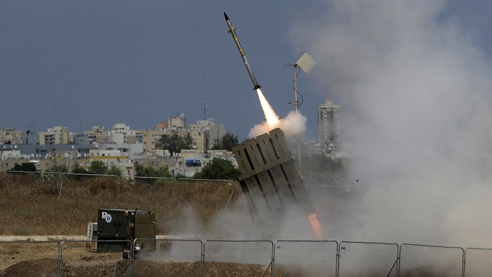A missile is launched by an "Iron Dome" battery, a short-range missile defence system designed to intercept and destroy incoming short-range rockets and artillery shells (AFP Photo)