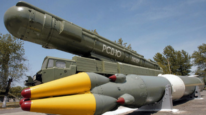 The medium-range RSD-10 Pioneer missile system [NATO reporting name, SS-20], which had three 150-kiloton multiple independently targeted warheads, was scrapped under the 1987 Soviet-US Intermediate Nuclear Forces Treaty. One such missile is currently displayed in a museum at the Kapustin Yar testing site. (RIA Novosti/Anton Denisov)