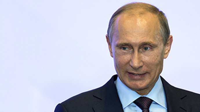 Russian President Vladimir Putin delivers a speech during a meeting with deputies of the Russian Parliament and other politicians and officials at Sanatorium Mriya near Yalta, Crimea, August 14, 2014. (Reuters / Alexander Zemlianichenko)