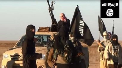 An image grab taken from a propaganda video uploaded on June 11, 2014 by jihadist group the Islamic State of Iraq and the Levant (ISIL) allegedly shows ISIL militants gathering at an undisclosed location in Iraq's Nineveh province. (AFP Photo)