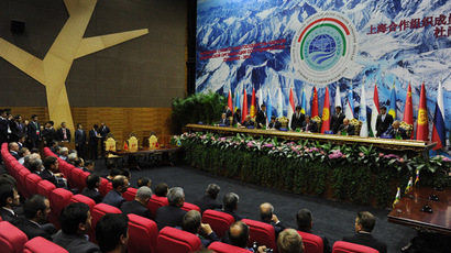 Heads of the SCO member states during the signing of joint agreements following the Shanghai Cooperation Organization summit at Navruz Palace, Dushanbe. (RIA Novosti/Michael Klimentyev)