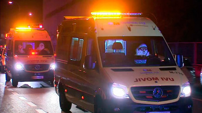 An ambulance carrying a Spanish nurse infected with Ebola arrives at the Carlos III Hospital in Madrid early October 7, 2014 in this still image from video. (Reuters / Reuters TV)