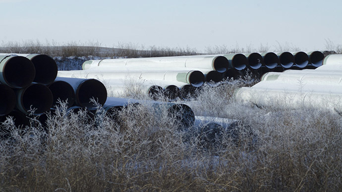 A depot used to store pipes for Transcanada Corp's planned Keystone XL oil pipeline is seen in Gascoyne, North Dakota November 14, 2014. (Reuters/Andrew Cullen)