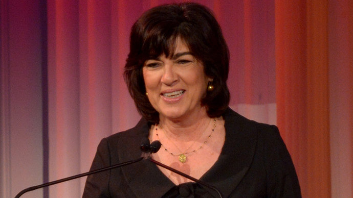 Christiane Amanpour 2024 noire cheveux & alternative style de cheveux.
