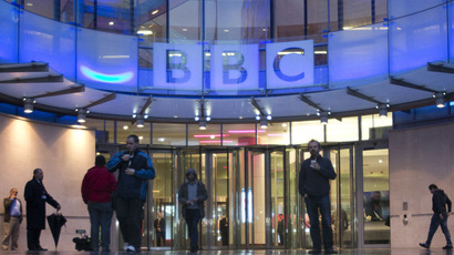 People arrive at, and leave, the BBC headquarters at New Broadcasting House in central London (Reuters/Neil Hall)