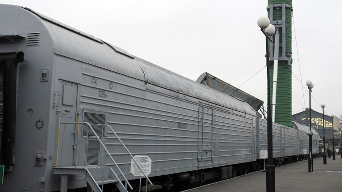 A BZhRK with a Molodets missile erected to launch position. Photo from wikipedia.org