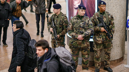 French soldiers patrol the Part-Dieu railway station in Lyon as part of the 
