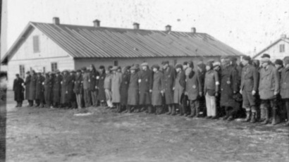 Prisoner roll call at KZ Salaspils, December 22, 1941. (Wikipedia/Nazi propaganda photo)