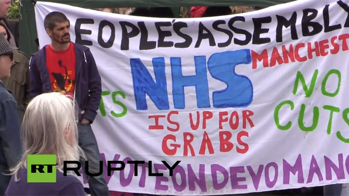‘No more austerity’: Demonstrators gather in Manchester to protest cuts, Tory govt