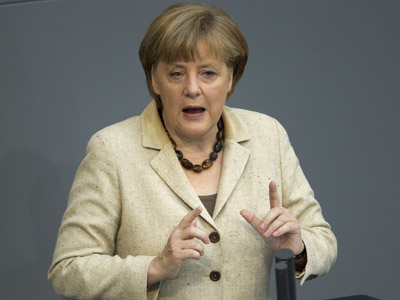 Merkel calls for austere Europe, rejects new debt