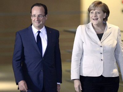 Merkel and Hollande meet to fine-tune joint line on Greece
