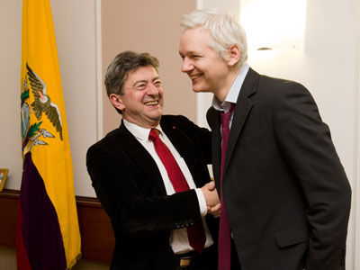 French leftist leader meets 'prisoner' Assange in London