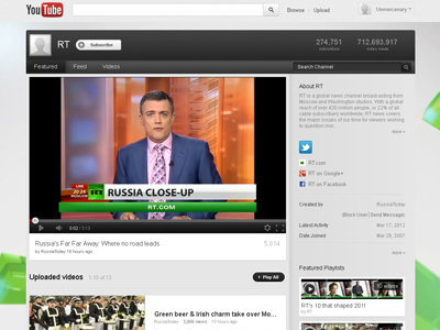 RT’s main YouTube channel down for several hours