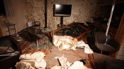 This image is on a tour organized by the Libyan government, and inspecting the damage to the Libyan leader Muammar Gaddafi house in the Area of Gargour, after an air raid in Tripoli, Libya, April 30, 2011 (AFP Photo / Mahmad Turkia)