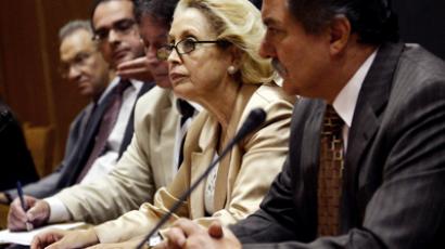 The president of Greece's Association of Judges and Public Prosecutors Vassiliki Thanou-Christophilou (R) attends a meeting of Greek judges at the supreme courthouse in Athens (AFP Photo / Aris Messinis) 