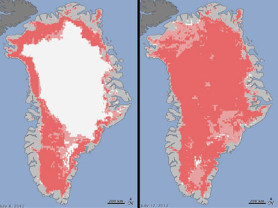Greenhouse in Greenland: 97% of ice surface shows melting