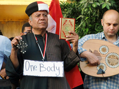 Muslims and Christians fraternizing on Tahrir Square