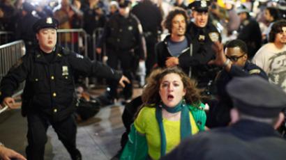 A female activist is tackled down by police during the OWS protest in Zucotti Park. Numerous twitter users have identified her as Cecily McMillan. Photo: Reuters / Eduardo Munoz. The video was uploaded to YouTube by users buckyanimal and TheMsjacks on 17 Mar 2012. 