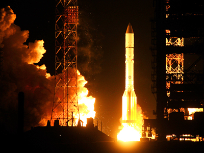 Launch of Proton-M carrier rocket from the Baikonur Space Center. (RIA Novosti / Oleg Urusov)