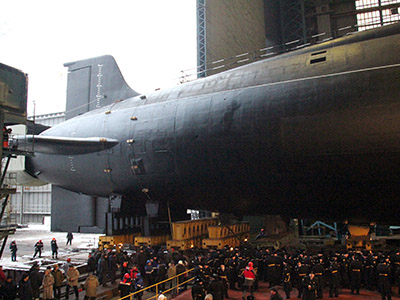 Silent sub: Russian noiseless Borei class nuclear submarine immersed