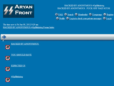 Anonymous hacks 'Aryan Front' Neo-Nazi website